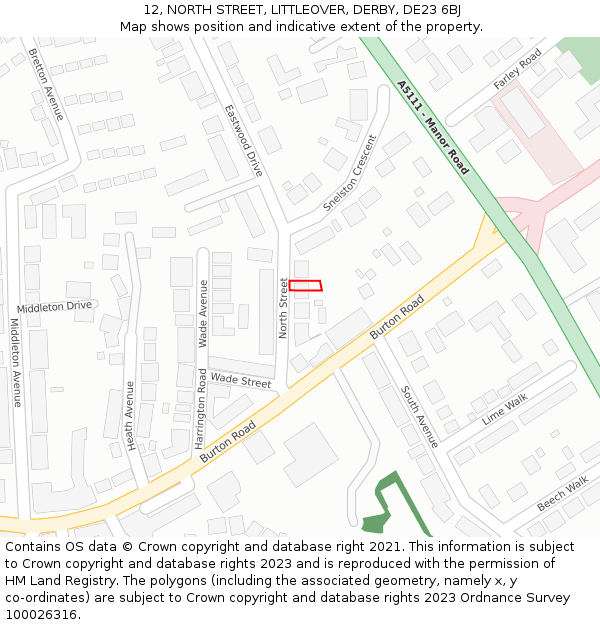 12, NORTH STREET, LITTLEOVER, DERBY, DE23 6BJ: Location map and indicative extent of plot