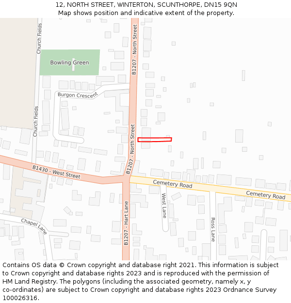 12, NORTH STREET, WINTERTON, SCUNTHORPE, DN15 9QN: Location map and indicative extent of plot