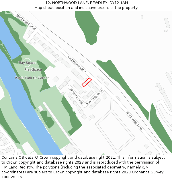 12, NORTHWOOD LANE, BEWDLEY, DY12 1AN: Location map and indicative extent of plot