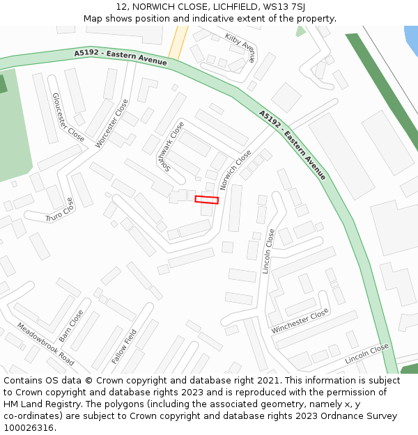 12, NORWICH CLOSE, LICHFIELD, WS13 7SJ: Location map and indicative extent of plot