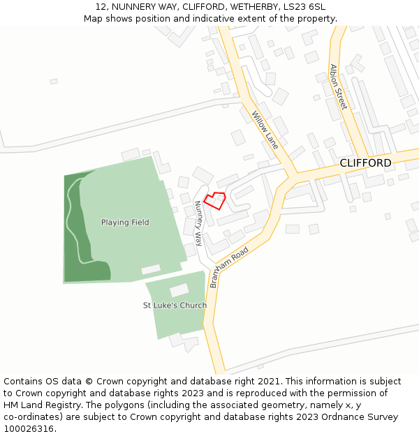 12, NUNNERY WAY, CLIFFORD, WETHERBY, LS23 6SL: Location map and indicative extent of plot