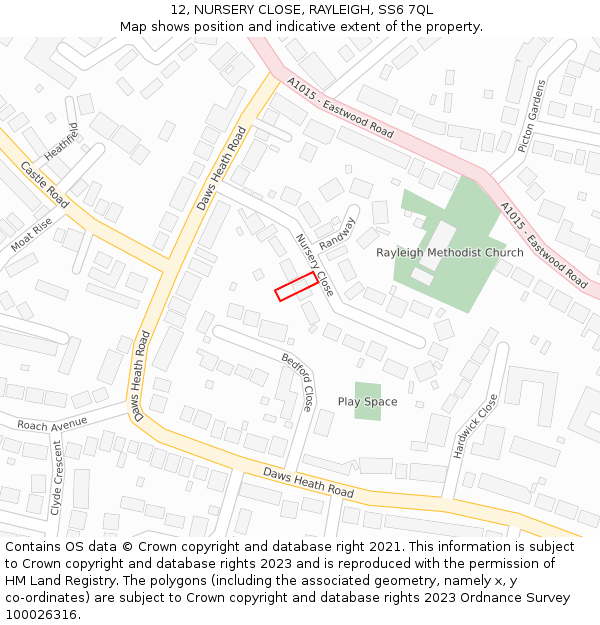 12, NURSERY CLOSE, RAYLEIGH, SS6 7QL: Location map and indicative extent of plot