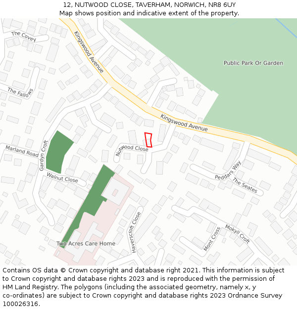 12, NUTWOOD CLOSE, TAVERHAM, NORWICH, NR8 6UY: Location map and indicative extent of plot