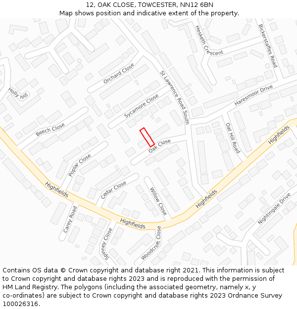 12, OAK CLOSE, TOWCESTER, NN12 6BN: Location map and indicative extent of plot