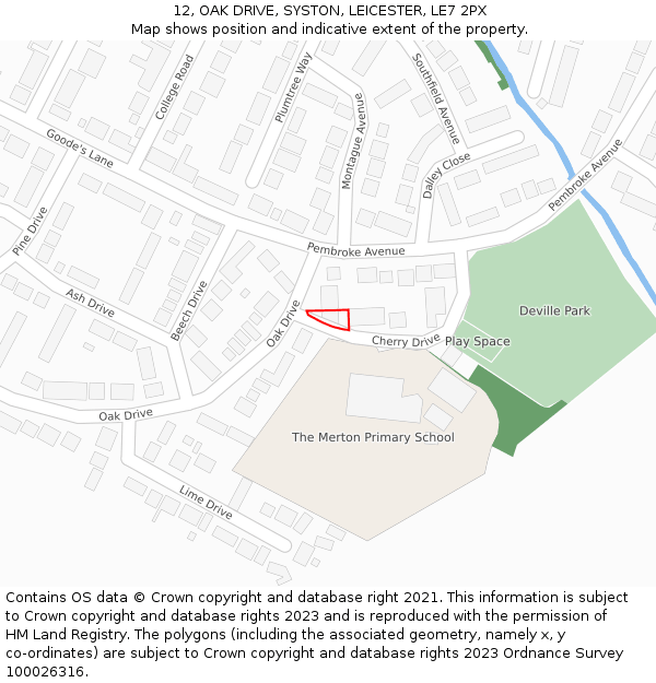 12, OAK DRIVE, SYSTON, LEICESTER, LE7 2PX: Location map and indicative extent of plot