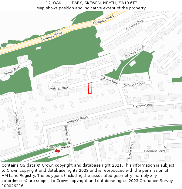 12, OAK HILL PARK, SKEWEN, NEATH, SA10 6TB: Location map and indicative extent of plot