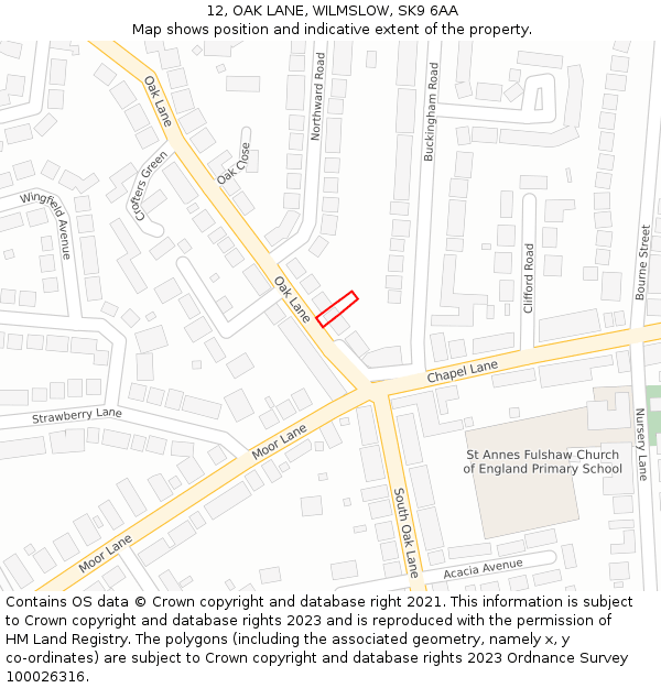 12, OAK LANE, WILMSLOW, SK9 6AA: Location map and indicative extent of plot