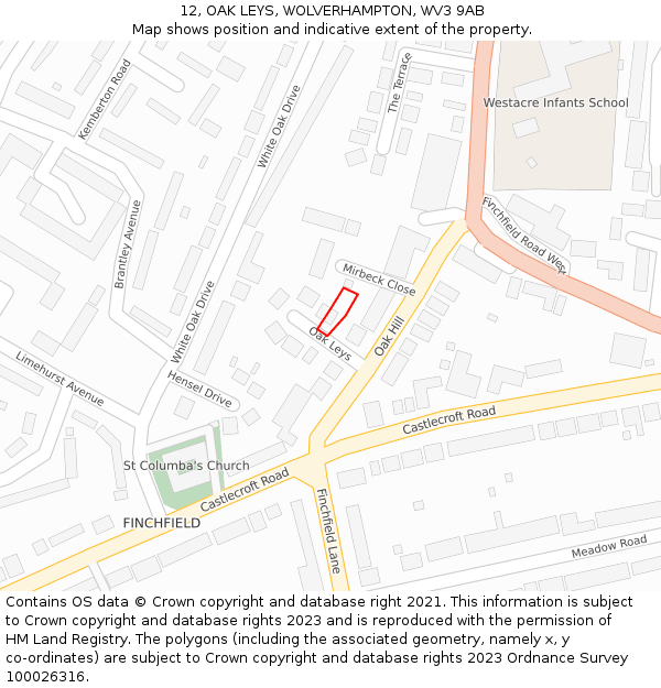 12, OAK LEYS, WOLVERHAMPTON, WV3 9AB: Location map and indicative extent of plot
