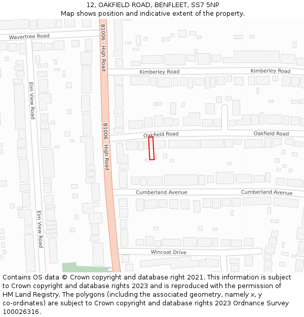 12, OAKFIELD ROAD, BENFLEET, SS7 5NP: Location map and indicative extent of plot