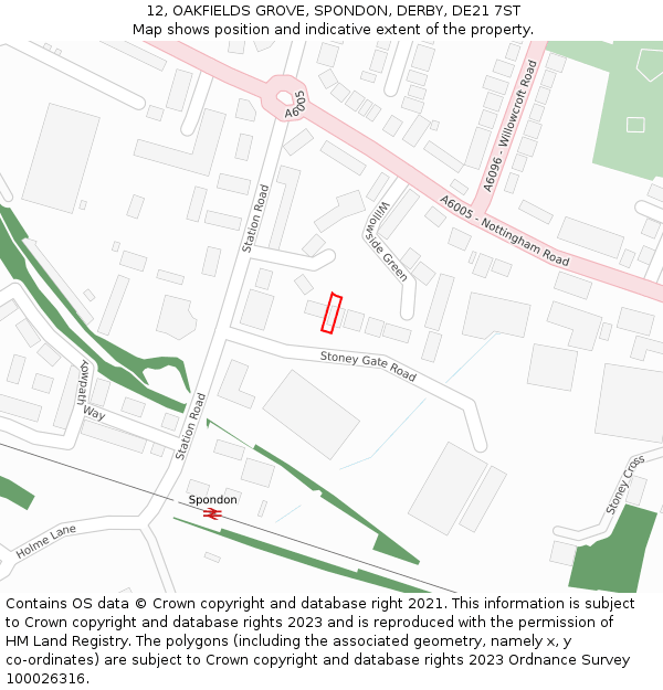 12, OAKFIELDS GROVE, SPONDON, DERBY, DE21 7ST: Location map and indicative extent of plot
