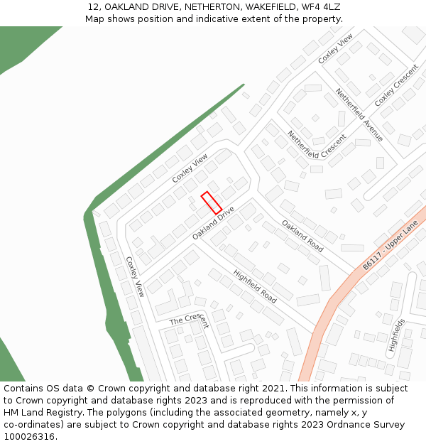 12, OAKLAND DRIVE, NETHERTON, WAKEFIELD, WF4 4LZ: Location map and indicative extent of plot