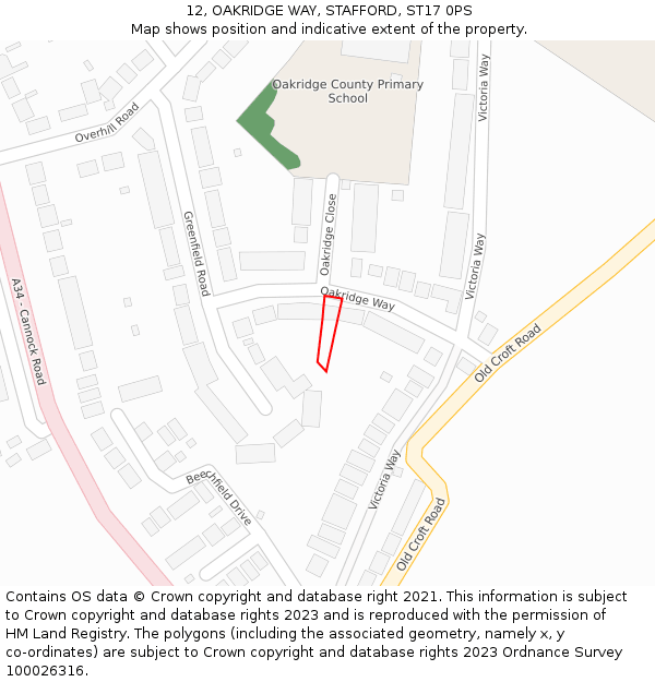 12, OAKRIDGE WAY, STAFFORD, ST17 0PS: Location map and indicative extent of plot