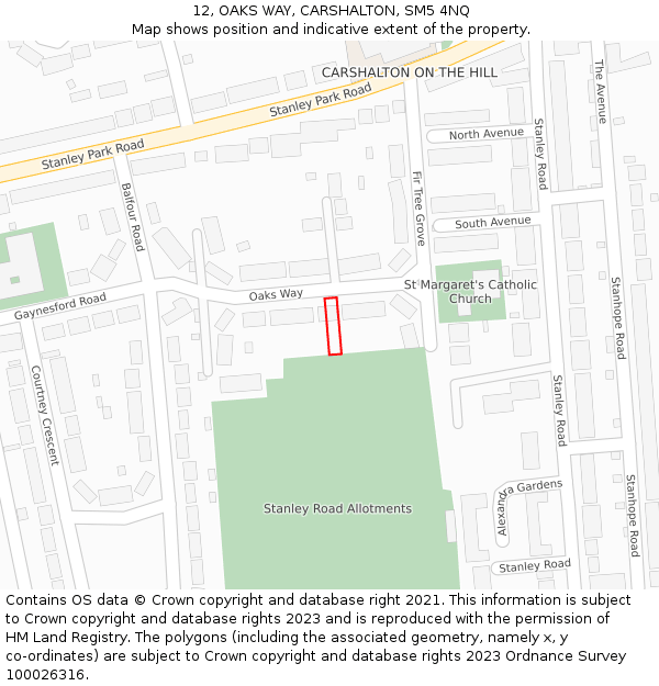 12, OAKS WAY, CARSHALTON, SM5 4NQ: Location map and indicative extent of plot
