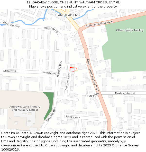 12, OAKVIEW CLOSE, CHESHUNT, WALTHAM CROSS, EN7 6LJ: Location map and indicative extent of plot