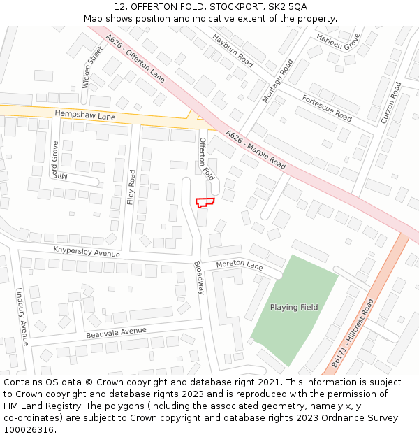 12, OFFERTON FOLD, STOCKPORT, SK2 5QA: Location map and indicative extent of plot
