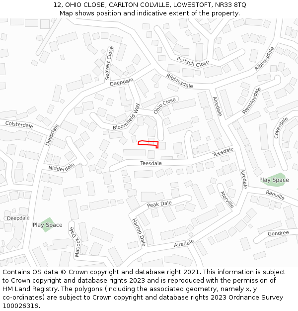 12, OHIO CLOSE, CARLTON COLVILLE, LOWESTOFT, NR33 8TQ: Location map and indicative extent of plot