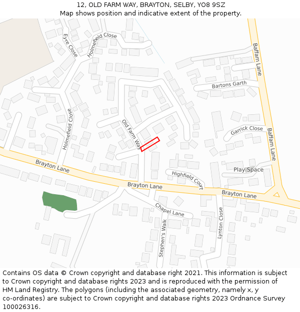 12, OLD FARM WAY, BRAYTON, SELBY, YO8 9SZ: Location map and indicative extent of plot