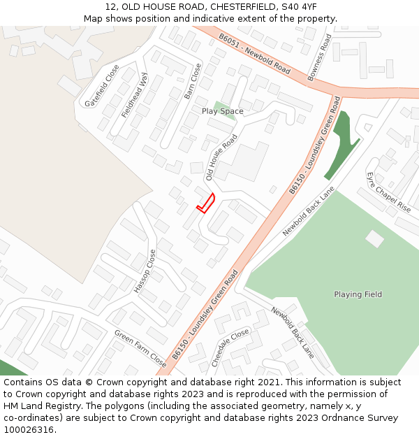 12, OLD HOUSE ROAD, CHESTERFIELD, S40 4YF: Location map and indicative extent of plot
