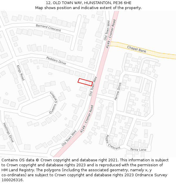 12, OLD TOWN WAY, HUNSTANTON, PE36 6HE: Location map and indicative extent of plot