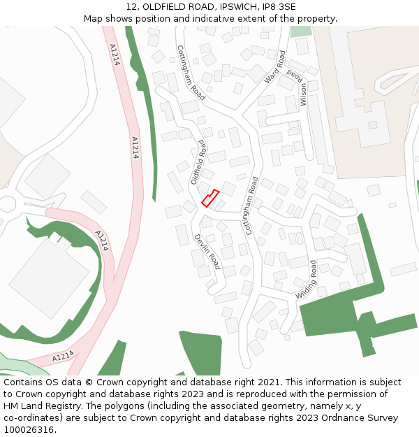 12, OLDFIELD ROAD, IPSWICH, IP8 3SE: Location map and indicative extent of plot