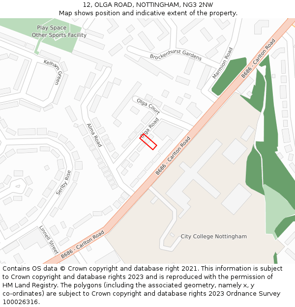 12, OLGA ROAD, NOTTINGHAM, NG3 2NW: Location map and indicative extent of plot