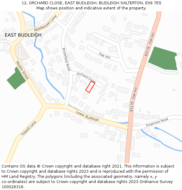12, ORCHARD CLOSE, EAST BUDLEIGH, BUDLEIGH SALTERTON, EX9 7ES: Location map and indicative extent of plot