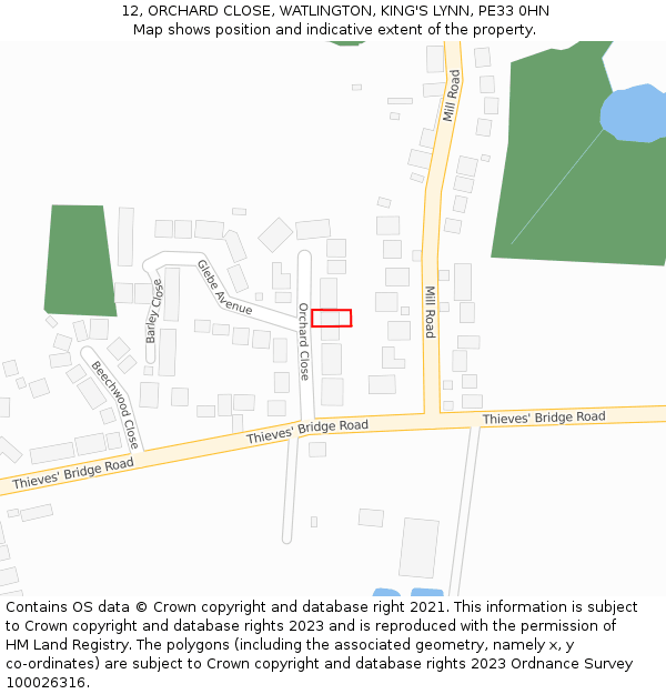 12, ORCHARD CLOSE, WATLINGTON, KING'S LYNN, PE33 0HN: Location map and indicative extent of plot