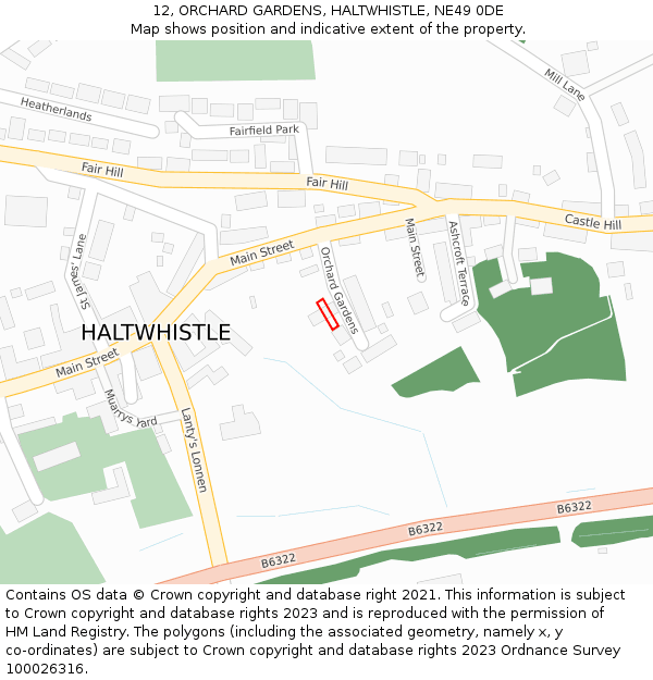 12, ORCHARD GARDENS, HALTWHISTLE, NE49 0DE: Location map and indicative extent of plot
