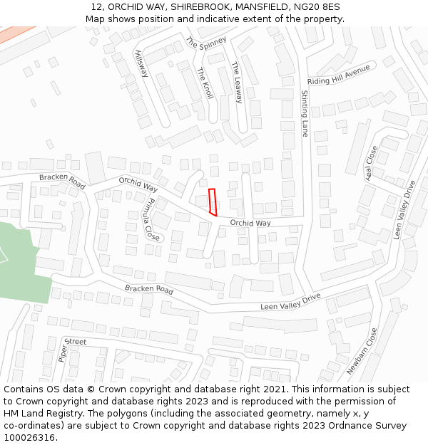12, ORCHID WAY, SHIREBROOK, MANSFIELD, NG20 8ES: Location map and indicative extent of plot