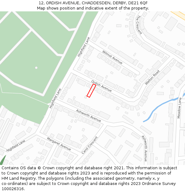 12, ORDISH AVENUE, CHADDESDEN, DERBY, DE21 6QF: Location map and indicative extent of plot