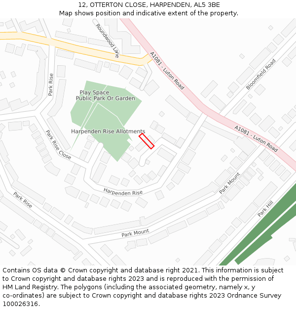 12, OTTERTON CLOSE, HARPENDEN, AL5 3BE: Location map and indicative extent of plot