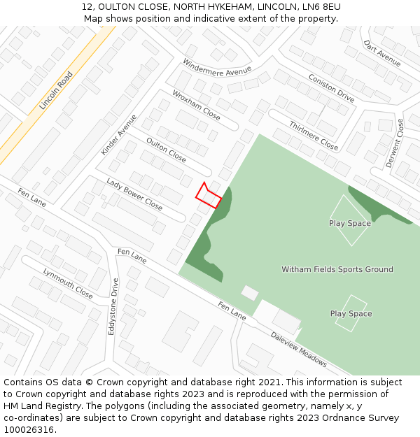 12, OULTON CLOSE, NORTH HYKEHAM, LINCOLN, LN6 8EU: Location map and indicative extent of plot