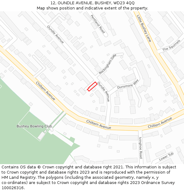 12, OUNDLE AVENUE, BUSHEY, WD23 4QQ: Location map and indicative extent of plot