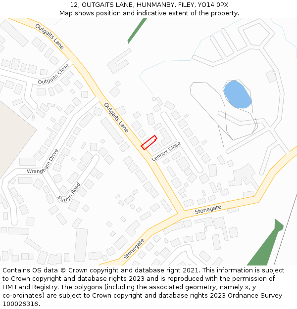 12, OUTGAITS LANE, HUNMANBY, FILEY, YO14 0PX: Location map and indicative extent of plot