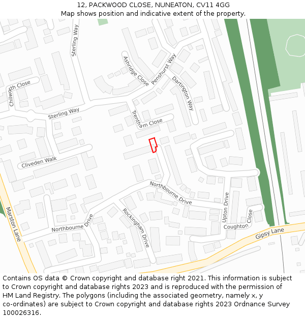 12, PACKWOOD CLOSE, NUNEATON, CV11 4GG: Location map and indicative extent of plot