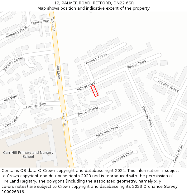 12, PALMER ROAD, RETFORD, DN22 6SR: Location map and indicative extent of plot