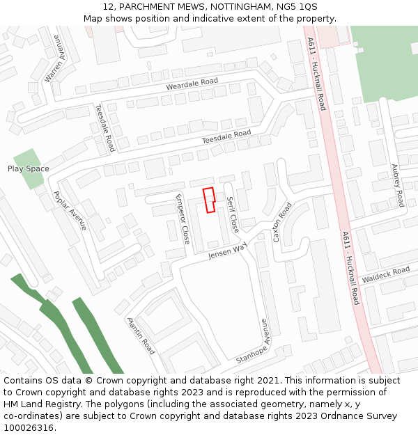 12, PARCHMENT MEWS, NOTTINGHAM, NG5 1QS: Location map and indicative extent of plot