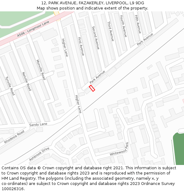 12, PARK AVENUE, FAZAKERLEY, LIVERPOOL, L9 9DG: Location map and indicative extent of plot