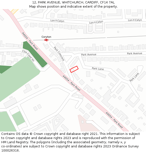 12, PARK AVENUE, WHITCHURCH, CARDIFF, CF14 7AL: Location map and indicative extent of plot