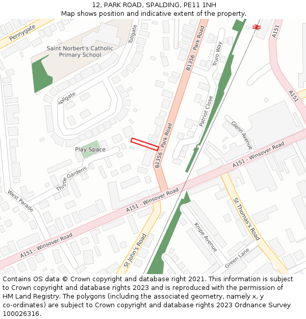 12, PARK ROAD, SPALDING, PE11 1NH: Location map and indicative extent of plot