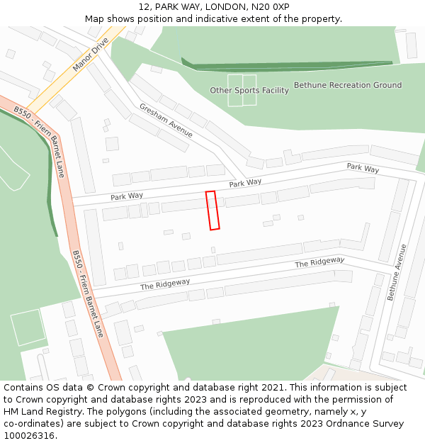 12, PARK WAY, LONDON, N20 0XP: Location map and indicative extent of plot