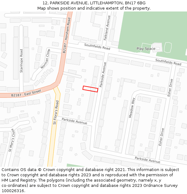 12, PARKSIDE AVENUE, LITTLEHAMPTON, BN17 6BG: Location map and indicative extent of plot