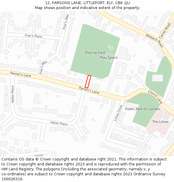 12, PARSONS LANE, LITTLEPORT, ELY, CB6 1JU: Location map and indicative extent of plot