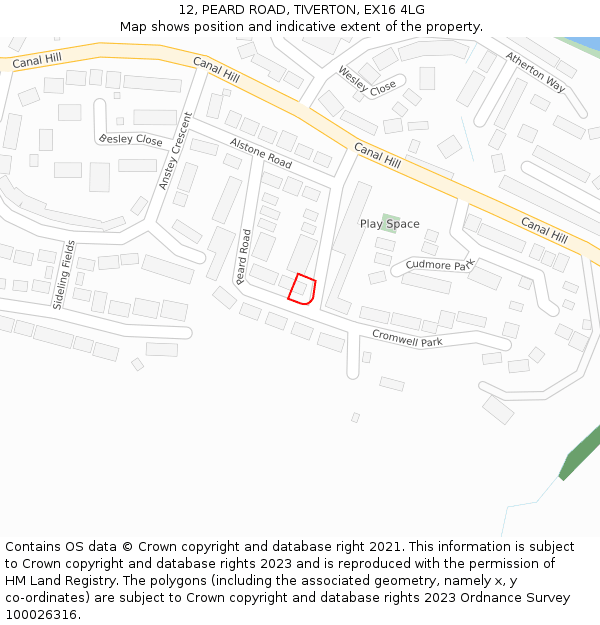 12, PEARD ROAD, TIVERTON, EX16 4LG: Location map and indicative extent of plot