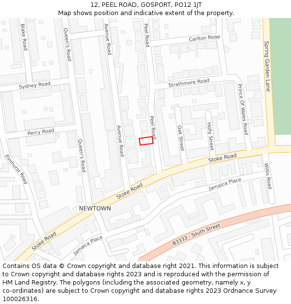 12, PEEL ROAD, GOSPORT, PO12 1JT: Location map and indicative extent of plot