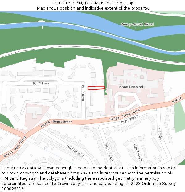 12, PEN Y BRYN, TONNA, NEATH, SA11 3JS: Location map and indicative extent of plot
