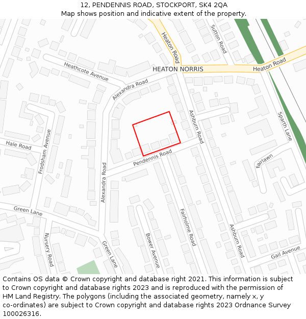 12, PENDENNIS ROAD, STOCKPORT, SK4 2QA: Location map and indicative extent of plot