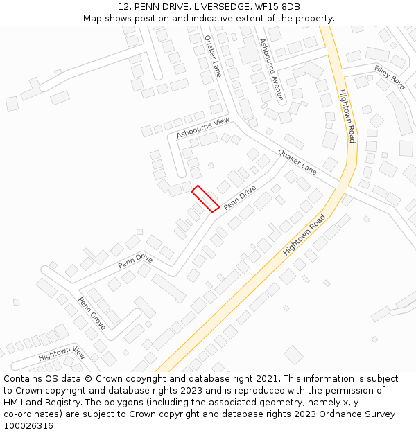 12, PENN DRIVE, LIVERSEDGE, WF15 8DB: Location map and indicative extent of plot