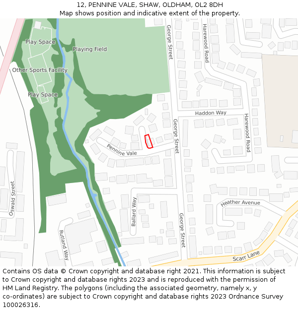 12, PENNINE VALE, SHAW, OLDHAM, OL2 8DH: Location map and indicative extent of plot