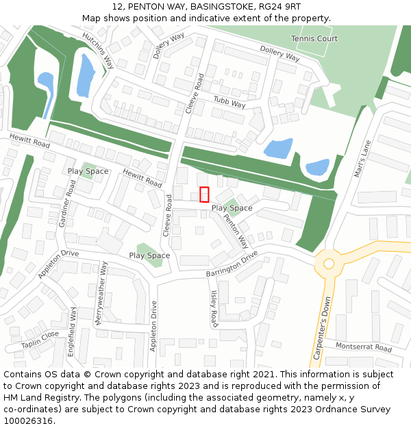 12, PENTON WAY, BASINGSTOKE, RG24 9RT: Location map and indicative extent of plot